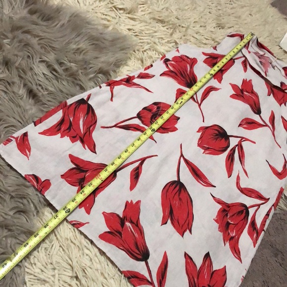 NWT Lina Tomei Linen Dress-Sz M-Beige and Red Floral Print-Wider Folded Collar - Picture 11 of 16